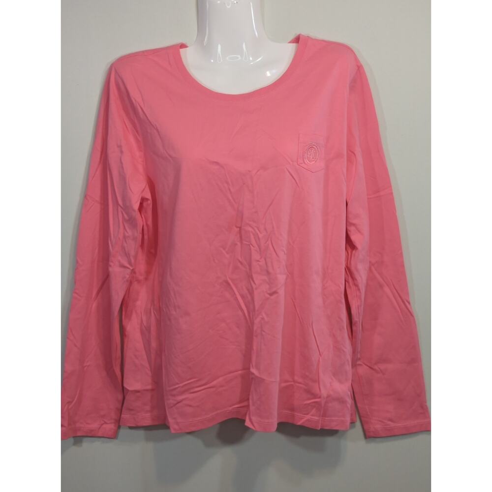 Lauren Ralph Lauren Pink Crew Neck Cotton Top Womens XL Coastal‎ grandma Barbie